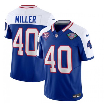 Men's Buffalo Bills #40 Von Miller Blue/White 35th And 75th Patch 2023 F.U.S.E. Throwback Vapor Untouchable Limited Stitched Jersey Men's Buffalo Bills #40 Von Miller Blue/White 35th And 75th Patch 2023 F.U.S.E. Throwback Vapor Untouchable Limited Stitched Jersey