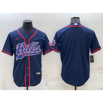 Men's Buffalo Bills Blank Navy With Patch Cool Base Stitched Baseball Jersey Men's Buffalo Bills Blank Navy With Patch Cool Base Stitched Baseball Jersey