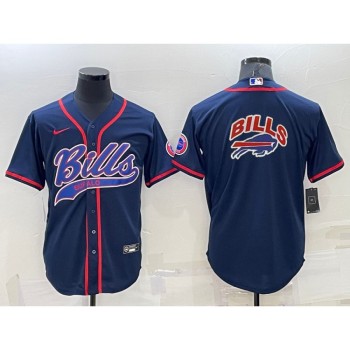 Men's Buffalo Bills Navy Team Big Logo With Patch Cool Base Stitched Baseball Jersey Men's Buffalo Bills Navy Team Big Logo With Patch Cool Base Stitched Baseball Jersey