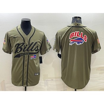 Men's Buffalo Bills Olive Salute to Service Team Big Logo Cool Base Stitched Baseball Jersey Men's Buffalo Bills Olive Salute to Service Team Big Logo Cool Base Stitched Baseball Jersey