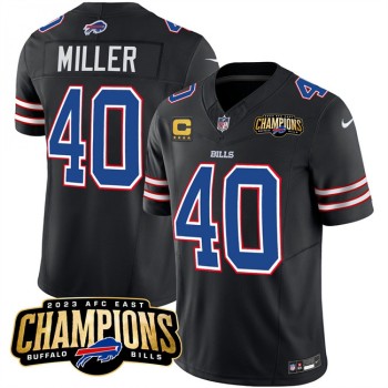 Men's Buffalo Bills #40 Von Miller Black 2023 F.U.S.E. AFC East Champions With 4-star C Ptach Stitched Football Jersey Men's Buffalo Bills #40 Von Miller Black 2023 F.U.S.E. AFC East Champions With 4-star C Ptach Stitched Football Jersey