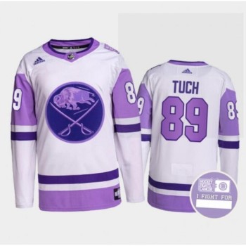 Men's Buffalo Sabres #89 Alex Tuch Fights Purple/White Cancer Blue Stitched Jersey Men's Buffalo Sabres #89 Alex Tuch Fights Purple/White Cancer Blue Stitched Jersey