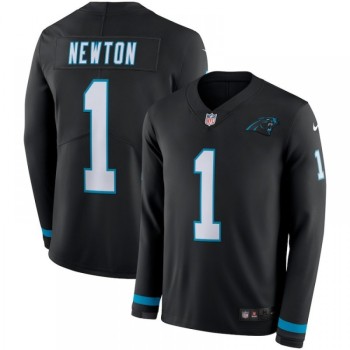 Men's Carolina Panthers #1 Cam Newton Black Therma Long Sleeve Stitched NFL Jersey Men's Carolina Panthers #1 Cam Newton Black Therma Long Sleeve Stitched NFL Jersey