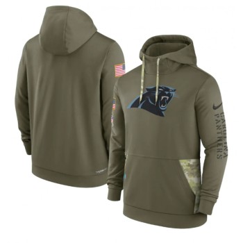 Men's Carolina Panthers 2022 Olive Salute to Service Therma Performance Pullover Hoodie Men's Carolina Panthers 2022 Olive Salute to Service Therma Performance Pullover Hoodie