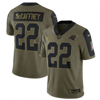 Men's Carolina Panthers #22 Christian McCaffrey 2021 Olive Salute To Service Limited Stitched Jersey Men's Carolina Panthers #22 Christian McCaffrey 2021 Olive Salute To Service Limited Stitched Jersey