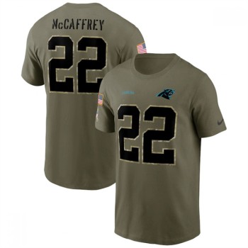 Men's Carolina Panthers #22 Christian McCaffrey 2022 Olive Salute to Service T-Shirt Men's Carolina Panthers #22 Christian McCaffrey 2022 Olive Salute to Service T-Shirt