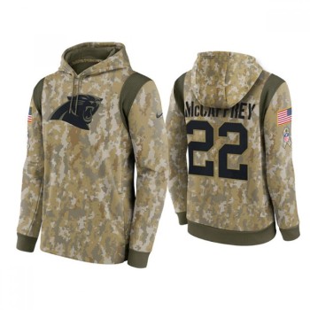 Men's Carolina Panthers #22 Christian McCaffrey Camo 2021 Salute To Service Therma Performance Pullover Hoodie Men's Carolina Panthers #22 Christian McCaffrey Camo 2021 Salute To Service Therma Performance Pullover Hoodie