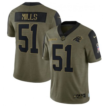 Men's Carolina Panthers #51 Sam Mills 2021 Olive Salute To Service Limited Stitched Jersey Men's Carolina Panthers #51 Sam Mills 2021 Olive Salute To Service Limited Stitched Jersey