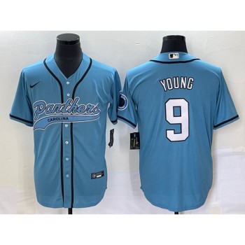 Men's Carolina Panthers #9 Bryce Young Blue With Patch Cool Base Stitched Baseball Jersey Men's Carolina Panthers #9 Bryce Young Blue With Patch Cool Base Stitched Baseball Jersey