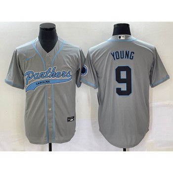 Men's Carolina Panthers #9 Bryce Young Gray With Patch Cool Base Stitched Baseball Jersey Men's Carolina Panthers #9 Bryce Young Gray With Patch Cool Base Stitched Baseball Jersey