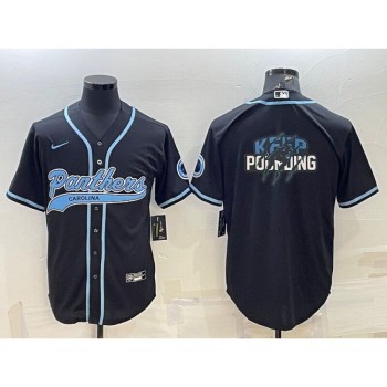 Men's Carolina Panthers Black Team Big Logo With Patch Cool Base Stitched Baseball Jersey Men's Carolina Panthers Black Team Big Logo With Patch Cool Base Stitched Baseball Jersey