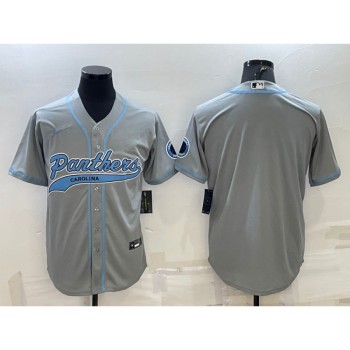 Men's Carolina Panthers Blank Grey With Patch Cool Base Stitched Baseball Jersey Men's Carolina Panthers Blank Grey With Patch Cool Base Stitched Baseball Jersey