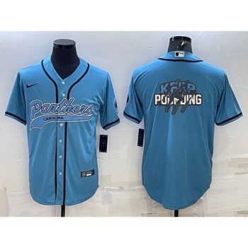 Men's Carolina Panthers Blue Team Big Logo With Patch Cool Base Stitched Baseball Jersey Men's Carolina Panthers Blue Team Big Logo With Patch Cool Base Stitched Baseball Jersey