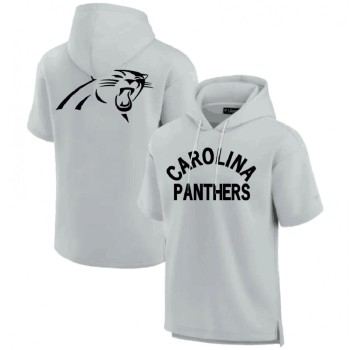Men's Carolina Panthers Gray Super Soft Fleece Short Sleeve Hoodie Men's Carolina Panthers Gray Super Soft Fleece Short Sleeve Hoodie