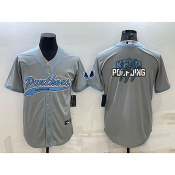 Men's Carolina Panthers Grey Team Big Logo With Patch Cool Base Stitched Baseball Jersey Men's Carolina Panthers Grey Team Big Logo With Patch Cool Base Stitched Baseball Jersey
