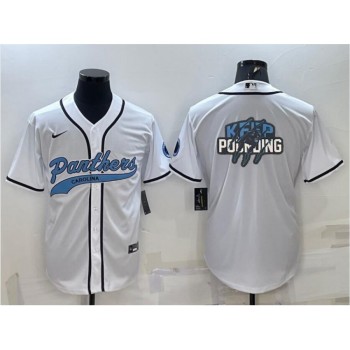 Men's Carolina Panthers White Team Big Logo With Patch Cool Base Stitched Baseball Jersey Men's Carolina Panthers White Team Big Logo With Patch Cool Base Stitched Baseball Jersey