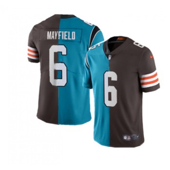 Men's Carolina Panthers & Cleveland Browns #6 Baker Mayfield Splite Blue&Brown Vapor Untouchable Limited Stitched Jersey Men's Carolina Panthers & Cleveland Browns #6 Baker Mayfield Splite Blue&Brown Vapor Untouchable Limited Stitched Jersey