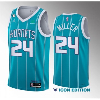 Men's Charlotte Hornets #24 Brandon Miller Teal 2022/23 Draft Icon Edition With NO.6 Patch Stitched Basketball Jersey Men's Charlotte Hornets #24 Brandon Miller Teal 2022/23 Draft Icon Edition With NO.6 Patch Stitched Basketball Jersey