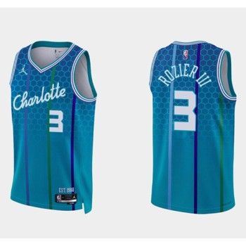 Men's Charlotte Hornets #3 Terry Rozier III 2021/22 Blue 75th Anniversary City Edition Stitched Basketball Jersey Men's Charlotte Hornets #3 Terry Rozier III 2021/22 Blue 75th Anniversary City Edition Stitched Basketball Jersey