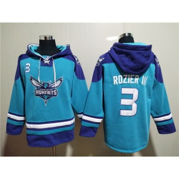 Men's Charlotte Hornets #3 Terry Rozier III Aqua Lace-Up Pullover Hoodie Men's Charlotte Hornets #3 Terry Rozier III Aqua Lace-Up Pullover Hoodie