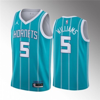 Men's Charlotte Hornets #5 Mark Williams Aqua Stitched Basketball Jersey Men's Charlotte Hornets #5 Mark Williams Aqua Stitched Basketball Jersey
