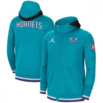 Men's Charlotte Hornets Aqua 75th Anniversary Performance Showtime Full-Zip Hoodie Jacket Men's Charlotte Hornets Aqua 75th Anniversary Performance Showtime Full-Zip Hoodie Jacket