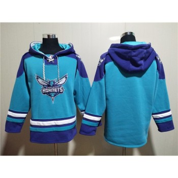 Men's Charlotte Hornets Blank Aqua Lace-Up Pullover Hoodie Men's Charlotte Hornets Blank Aqua Lace-Up Pullover Hoodie