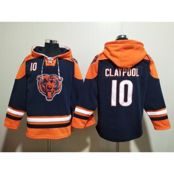 Men's Chicago Bears #10 Chase Claypool Navy Ageless Must-Have Lace-Up Pullover Hoodie