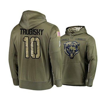 Men's Chicago Bears #10 Mitchell Trubisky 2019 Olive Salute To Service Sideline Therma Performance Pullover Hoodie Men's Chicago Bears #10 Mitchell Trubisky 2019 Olive Salute To Service Sideline Therma Performance Pullover Hoodie