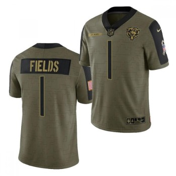 Men's Chicago Bears #1 Justin Fields 2021 Olive Salute To Service Limited Stitched Jersey Men's Chicago Bears #1 Justin Fields 2021 Olive Salute To Service Limited Stitched Jersey