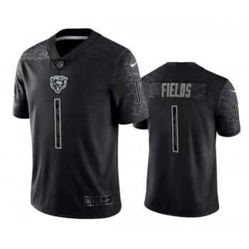 Men's Chicago Bears #1 Justin Fields Black Reflective Limited Stitched Football Jersey Men's Chicago Bears #1 Justin Fields Black Reflective Limited Stitched Football Jersey