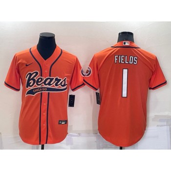 Men's Chicago Bears #1 Justin Fields Orange Cool Base Stitched Baseball Jersey Men's Chicago Bears #1 Justin Fields Orange Cool Base Stitched Baseball Jersey