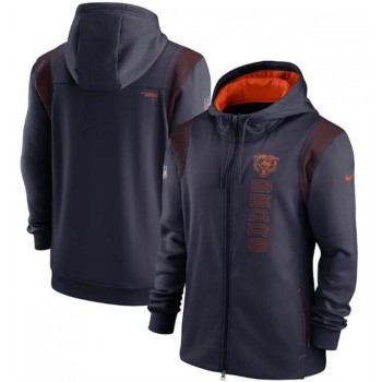Men's Chicago Bears 2021 Navy Sideline Team Performance Full-Zip Hoodie Men's Chicago Bears 2021 Navy Sideline Team Performance Full-Zip Hoodie