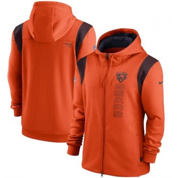Men's Chicago Bears 2021 Orange Sideline Team Performance Full-Zip Hoodie Men's Chicago Bears 2021 Orange Sideline Team Performance Full-Zip Hoodie