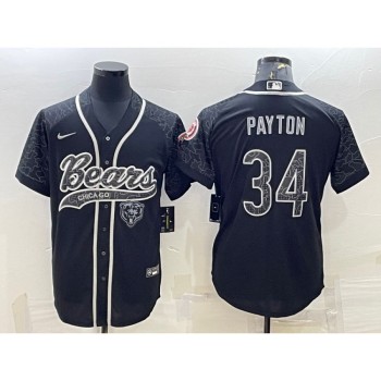 Men's Chicago Bears #34 Walter Payton Black Reflective With Patch Cool Base Stitched Baseball Jersey Men's Chicago Bears #34 Walter Payton Black Reflective With Patch Cool Base Stitched Baseball Jersey