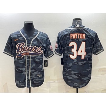 Men's Chicago Bears #34 Walter Payton Grey Camo With Patch Cool Base Stitched Baseball Jersey 001 Men's Chicago Bears #34 Walter Payton Grey Camo With Patch Cool Base Stitched Baseball Jersey 001