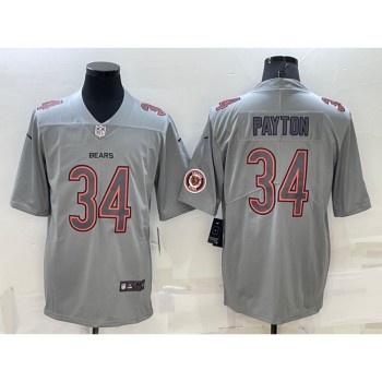 Men's Chicago Bears #34 Walter Payton Grey With Patch Atmosphere Fashion Stitched Jersey