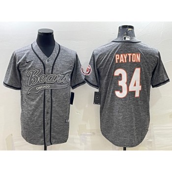 Men's Chicago Bears #34 Walter Payton Grey With Patch Cool Base Stitched Baseball Jersey Men's Chicago Bears #34 Walter Payton Grey With Patch Cool Base Stitched Baseball Jersey