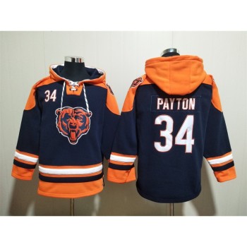 Men's Chicago Bears #34 Walter Payton Navy Ageless Must-Have Lace-Up Pullover Hoodie