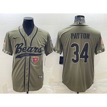Men's Chicago Bears #34 Walter Payton Olive 2022 Salute To Service Cool Base Stitched Baseball Jersey Men's Chicago Bears #34 Walter Payton Olive 2022 Salute To Service Cool Base Stitched Baseball Jersey