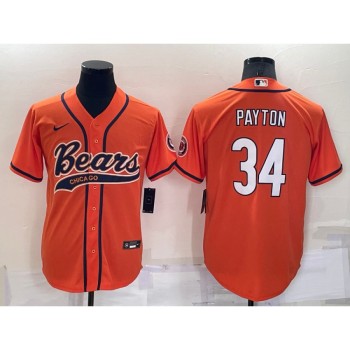 Men's Chicago Bears #34 Walter Payton Orange Cool Base Stitched Baseball Jersey Men's Chicago Bears #34 Walter Payton Orange Cool Base Stitched Baseball Jersey
