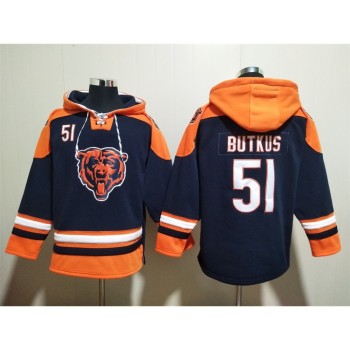 Men's Chicago Bears #51 Dick Butkus Navy Ageless Must-Have Lace-Up Pullover Hoodie