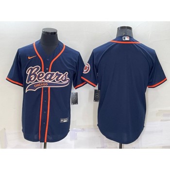 Men's Chicago Bears Blank Navy Cool Base Stitched Baseball Jersey Men's Chicago Bears Blank Navy Cool Base Stitched Baseball Jersey