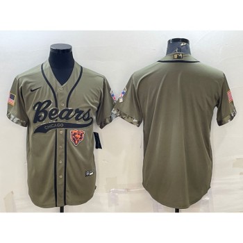 Men's Chicago Bears Blank Olive 2022 Salute To Service Cool Base Stitched Baseball Jersey Men's Chicago Bears Blank Olive 2022 Salute To Service Cool Base Stitched Baseball Jersey