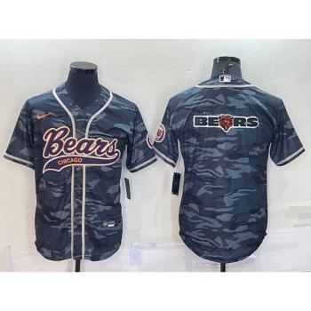 Men's Chicago Bears Grey Camo Team Big Logo With Patch Cool Base Stitched Baseball Jersey Men's Chicago Bears Grey Camo Team Big Logo With Patch Cool Base Stitched Baseball Jersey