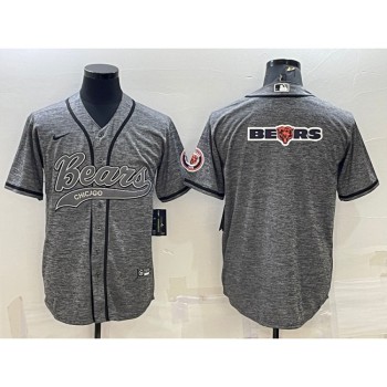 Men's Chicago Bears Grey Team Big Logo With Patch Cool Base Stitched Baseball Jersey Men's Chicago Bears Grey Team Big Logo With Patch Cool Base Stitched Baseball Jersey