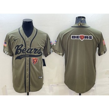 Men's Chicago Bears Olive 2022 Salute To Service Team Big Logo Cool Base Stitched Baseball Jersey 001 Men's Chicago Bears Olive 2022 Salute To Service Team Big Logo Cool Base Stitched Baseball Jersey 001