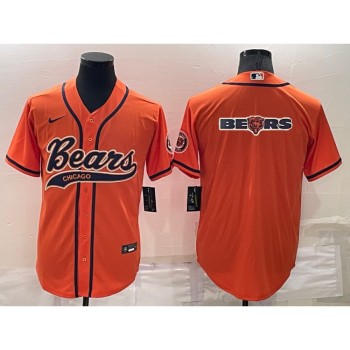 Men's Chicago Bears Orange Team Big Logo With Patch Cool Base Stitched Baseball Jersey Men's Chicago Bears Orange Team Big Logo With Patch Cool Base Stitched Baseball Jersey
