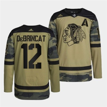 Men's Chicago Blackhawks #12 Alex DeBrincat 2022 Camo Military Appreciation Night White Stitched Jersey Men's Chicago Blackhawks #12 Alex DeBrincat 2022 Camo Military Appreciation Night White Stitched Jersey
