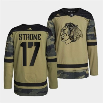 Men's Chicago Blackhawks #17 Dylan Strome 2022 Camo Military Appreciation Night White Stitched Jersey Men's Chicago Blackhawks #17 Dylan Strome 2022 Camo Military Appreciation Night White Stitched Jersey
